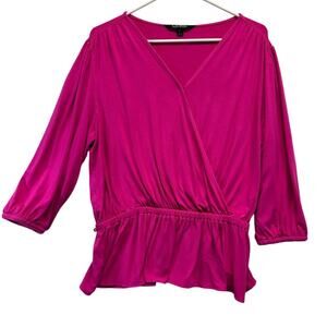 Lauren Ralph Lauren Black Label Pink V Neck Viscose Faux Wrap Size Med